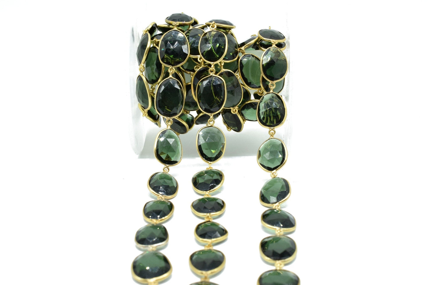 Green Tourmaline Bezel Connector Chain,Free form Size Faceted Gemstone Connector Chain,Handmade Bezel LinkChain,Gold Plated Bezel Link Chain