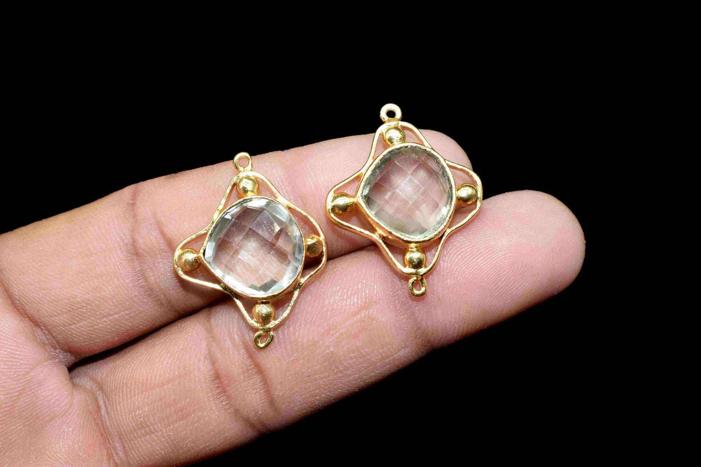 Aquamarine Quartz Bezel Connectors,Aquamarine Quartz Rectangle,Handmade Gemstone Bezel,Quartz jewelry making charm,double bail connnector