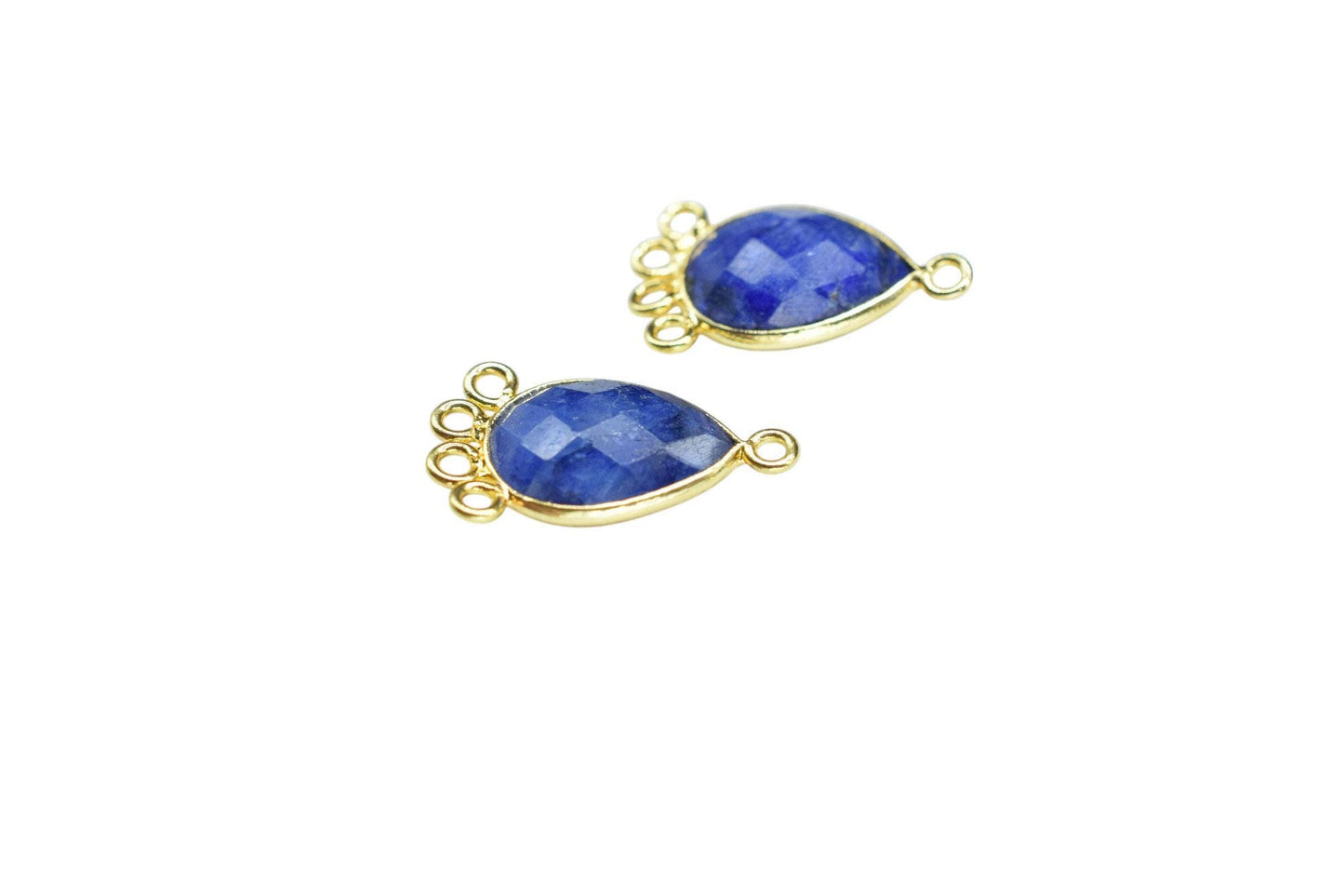 Blue Sapphire 10x14mm Teardrop Bezel Charm/Charms Connector/Handmade Jewellery Connectors/Gemstone Brass Component/Women Jewelry/B'day Gift