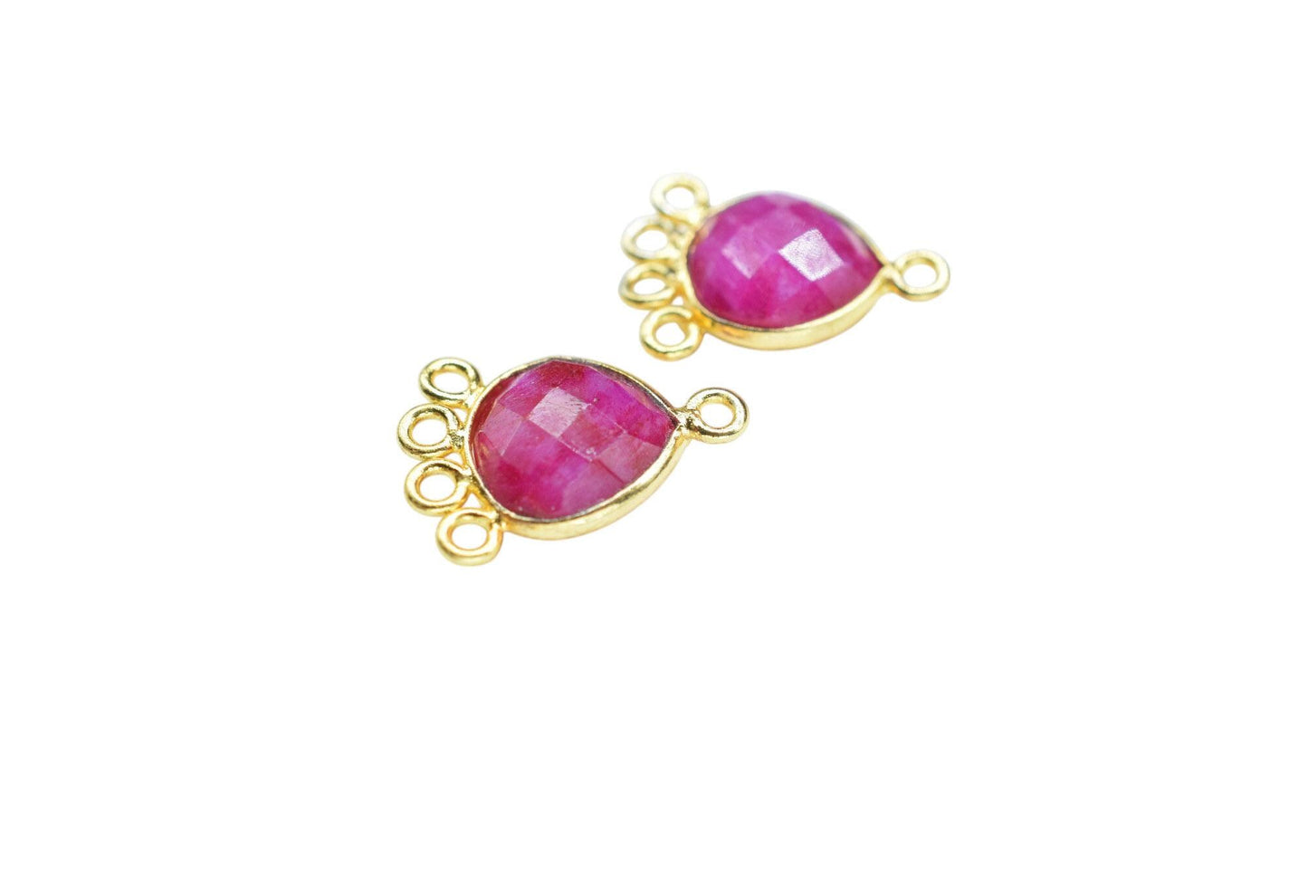 Ruby Heart Shape Pendant/Gold Plated Charms Jewelry/Handmade Connector Jewelry/Connector Charms/Station Bezel Link Supplies/B'day Gift