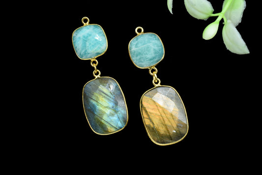 Labradorite Component pendants,Multi Stone Dangle Earrings,Square Shape Pendant Jewelry,Dangle pendant Charms,Amazonite Gemstone Connectors
