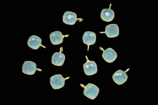 Aqua Chalcedony 6mm Earring Connector Jewelry,Cushion Earring Connector,Jewelry Making Components,Chalcedony Studs Earring,Jewelry Supplies