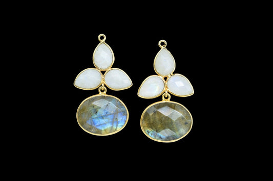 Moonstone Bezel Charms Connector/Bridal Jewlry/Labradorite Jewelry/Jewelry Making Connector/Gold Plated Jewelry/Station Bezel Link Supplies