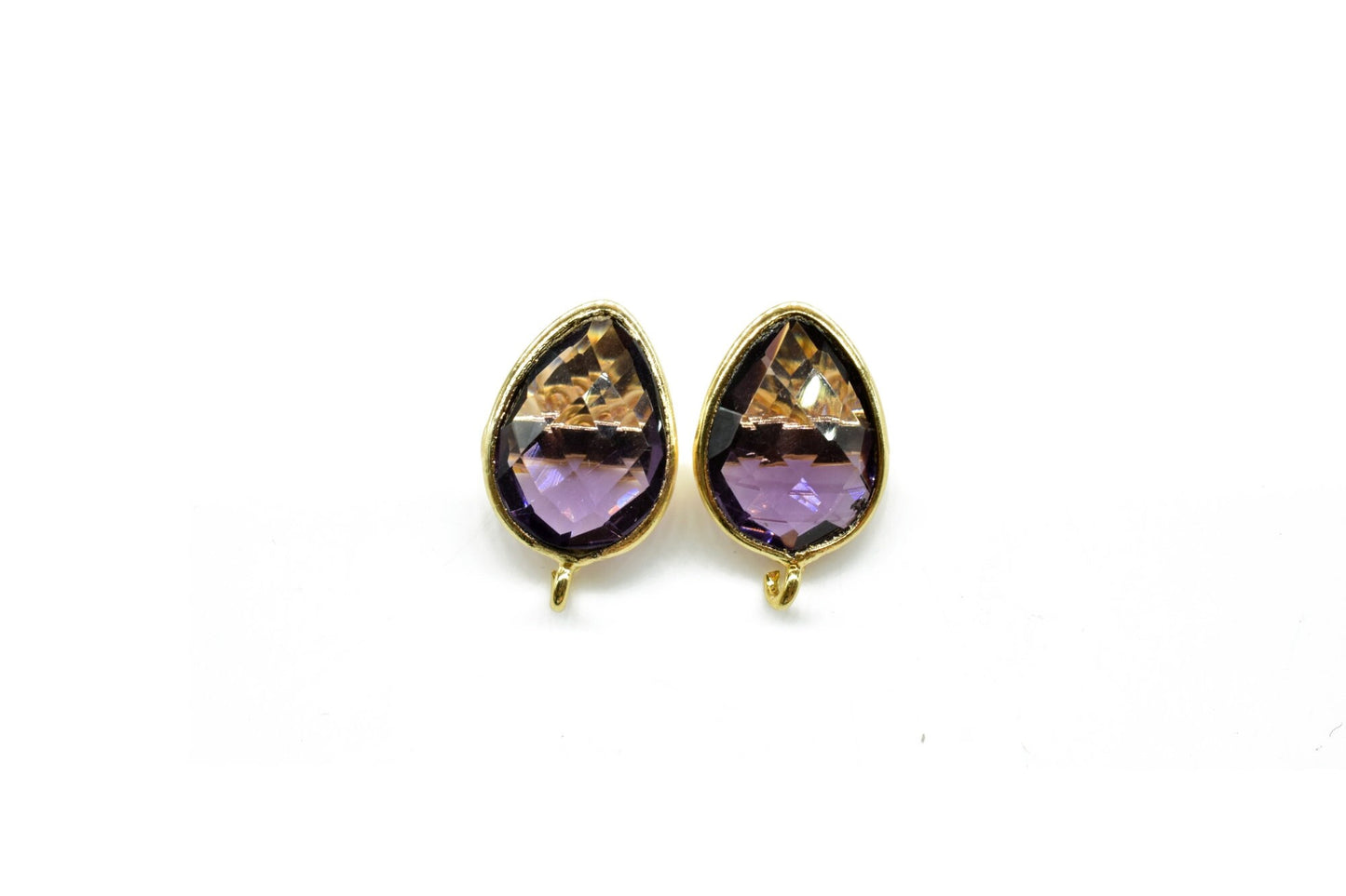 Amethyst Earring Connector,Jewelry Making,Amethyst Ear post stud,Gold Plated Earring Connector,Teardrop Earring Connector,Amethyst Studs