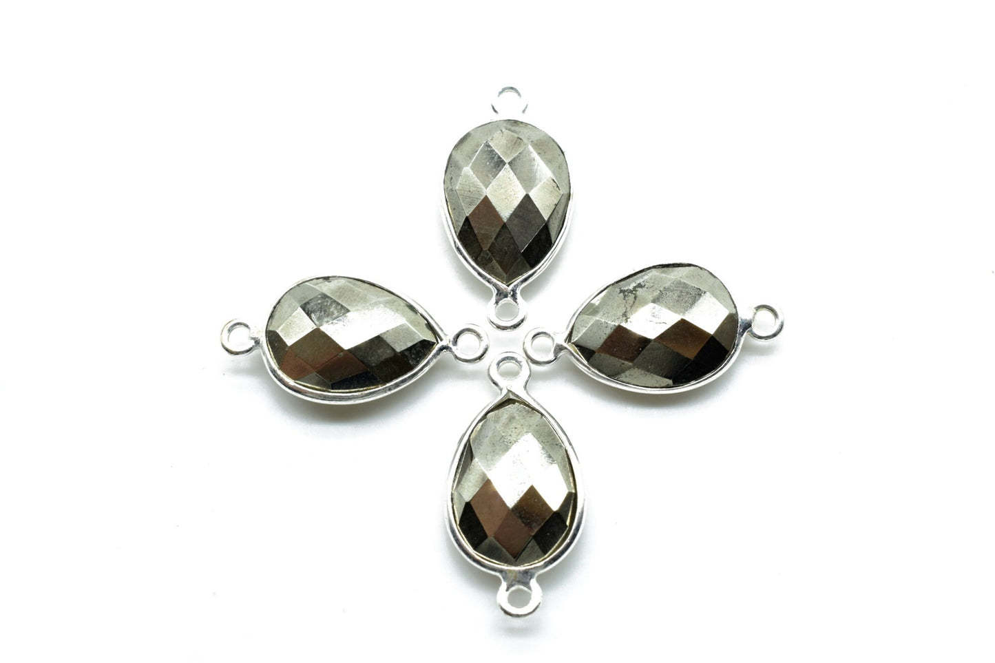 Natural Pyrite 10x14mm Pear Double bail connectors,Pyrite silver connectors,Pyrite silver Plated bezel, Pyrite jewelry making charms,Pyrite