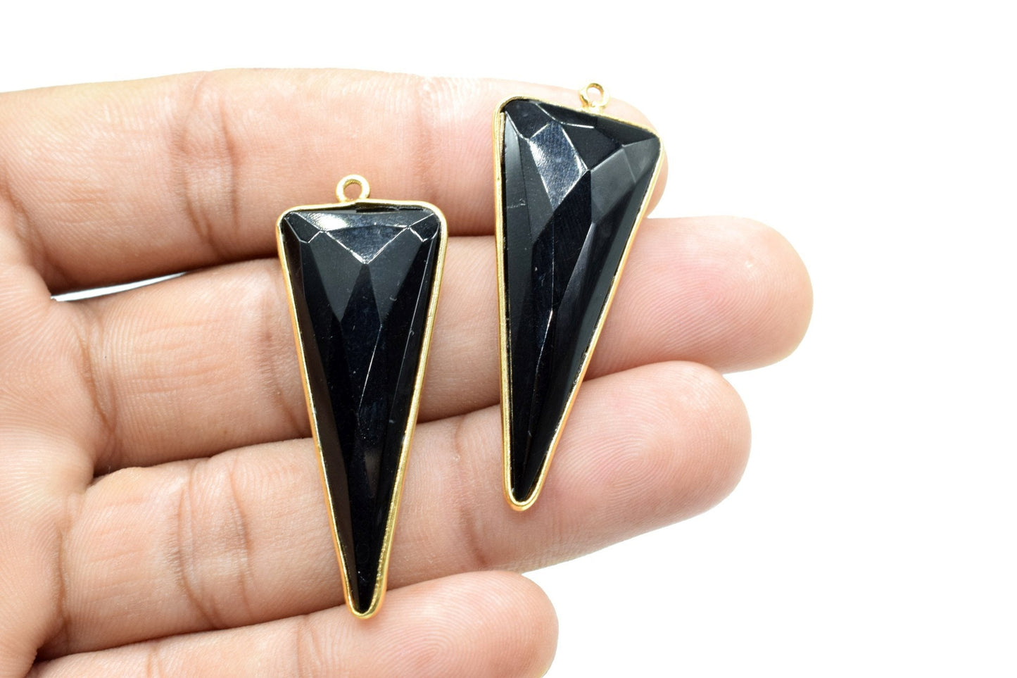 Black Onyx 16x38mm Trillion Shape bezel,Gold Plated bezel,Black Onyx bezel five Pieces Connectors,Jewelry Supply,Black onyx fancy Pendants