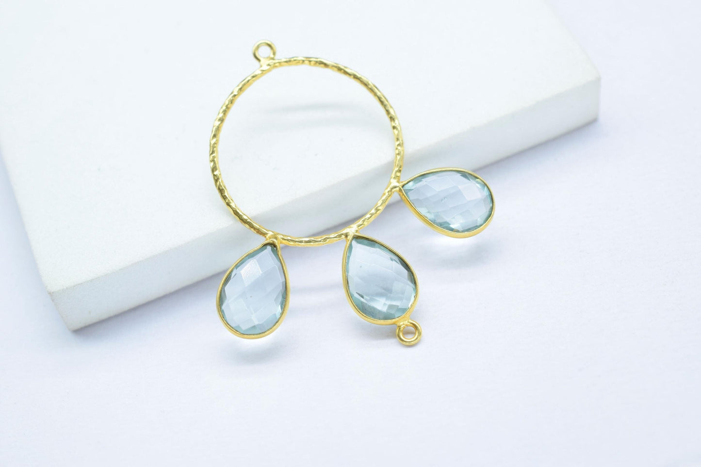 Sky Topaz Jewelry/Brass Connector Jewellery/Gold Plated Pendant/Handmade Jewellery/Double Bail Pendant/Sky Topaz Connector Jewelry/Gift