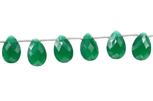 Green Onyx Teardrop Faceted briolette Strand,Green Onyx Beads Strands,Handmade Jewelry Making Supplies,Gemstone 8x12mm Teardrop Briolettes