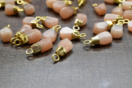Peach Moonstone Raw Pendants,Gemstone Pendant, Moonstone Pendant Connectors Jewelry Necklace,Rough Electroplated Chams,Loose Stone Pendant