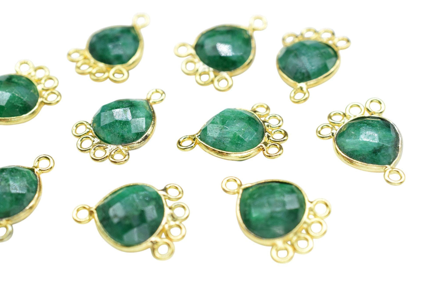 Emerald Heart Shape Pendant/Gold Plated Charms Jewelry/Handmade Connector Jewelry/Connector Charms/Station Bezel Link Supplies/B'day Gift