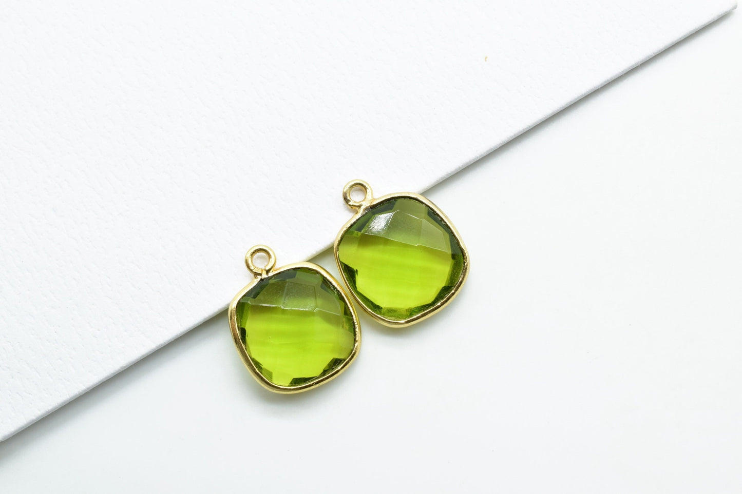 Peridot 12mm cushion single loop connectors,Elegant Peridot Gemstone Components cushion Shape Connectors,Earring connectors,Earrings Pendant