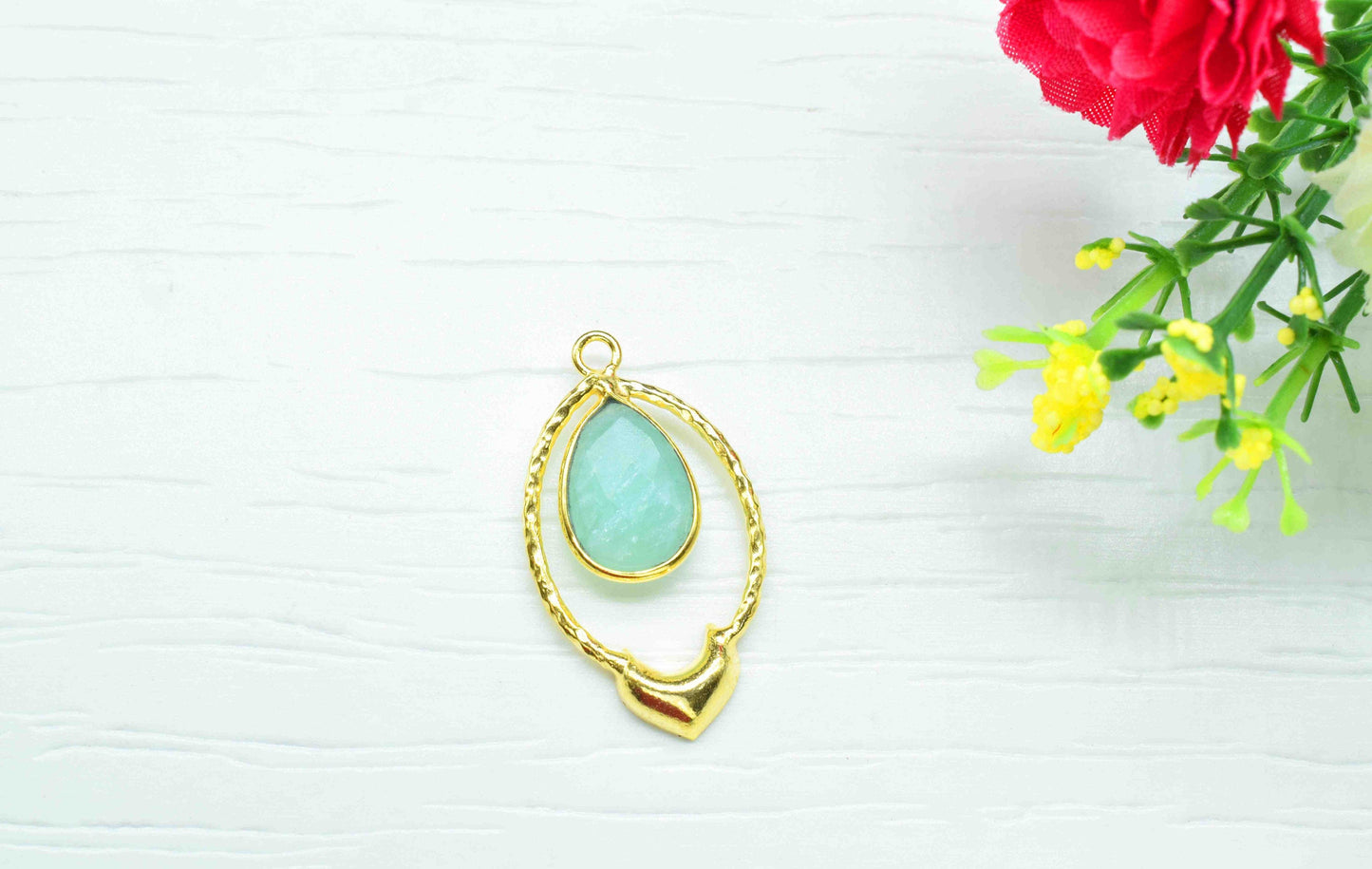 Amazonite Pear Shape Pendant , Amazonite Handmade Pendant , Multi Gemstone Charms , Gold Plated Gemstone Connectors , Summer Collection