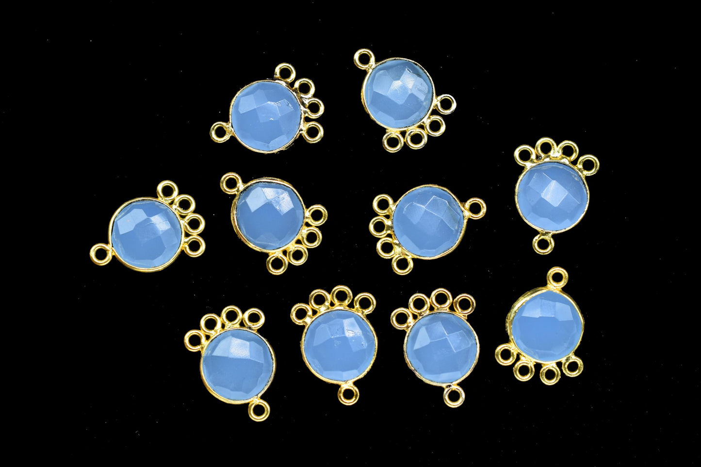 Blue Chalcedony 10mm Round Bezel Charm/Gemstone Brass Component/Single Bail Pendant charms/Round Handmade Jewellery Connector/B'day Gift