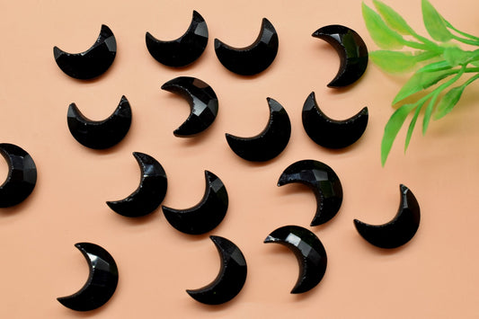 Natural Black Onyx Gemstone, Crescent Moon, 15mm Moon Shape Beads, Faceted Moon Shape Gemstone, One Side Cut Moon, Crescent Moon For Earring