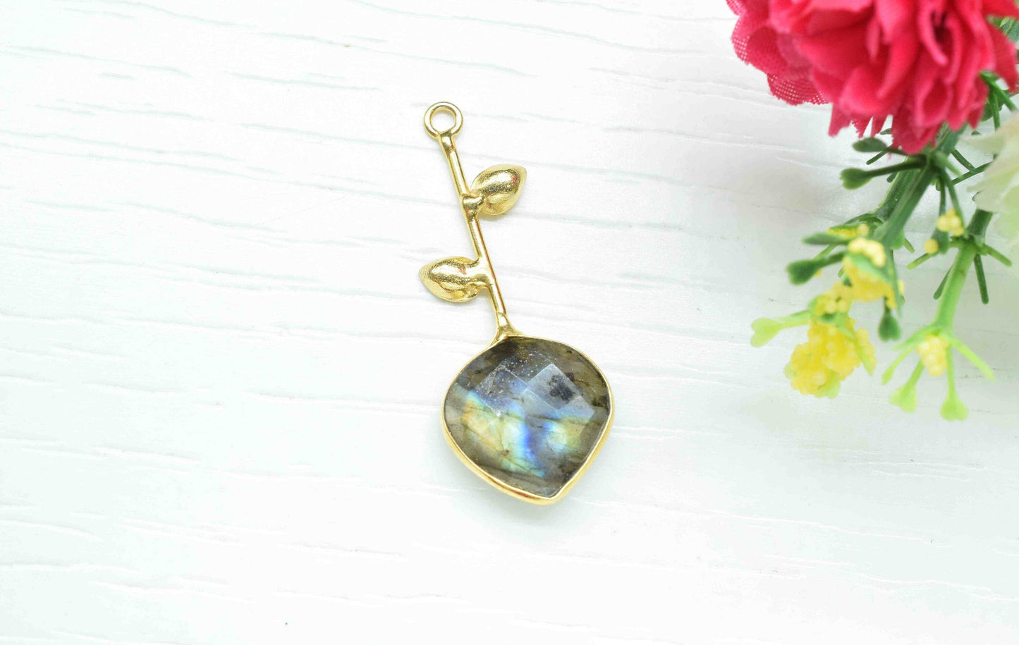 Labradorite Single Bail Pendant , Labradorite Charms ,Heart Shape Charms , Genuine Gemstone Charms , Gemstone Connectors , Summer Collection