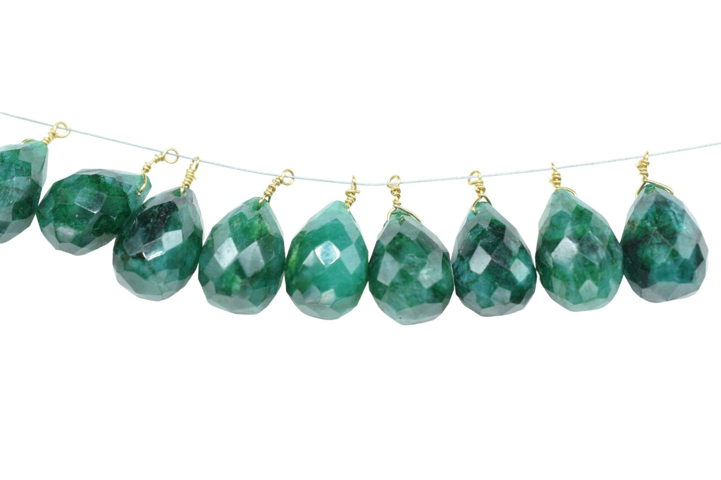 Natural Emerald 10x14mm Faceted Drops,Emerald Wire Wrapped Connector,Emerald dainty Pendant,Emerald Connector Charms,Emerald Teardrop Beads