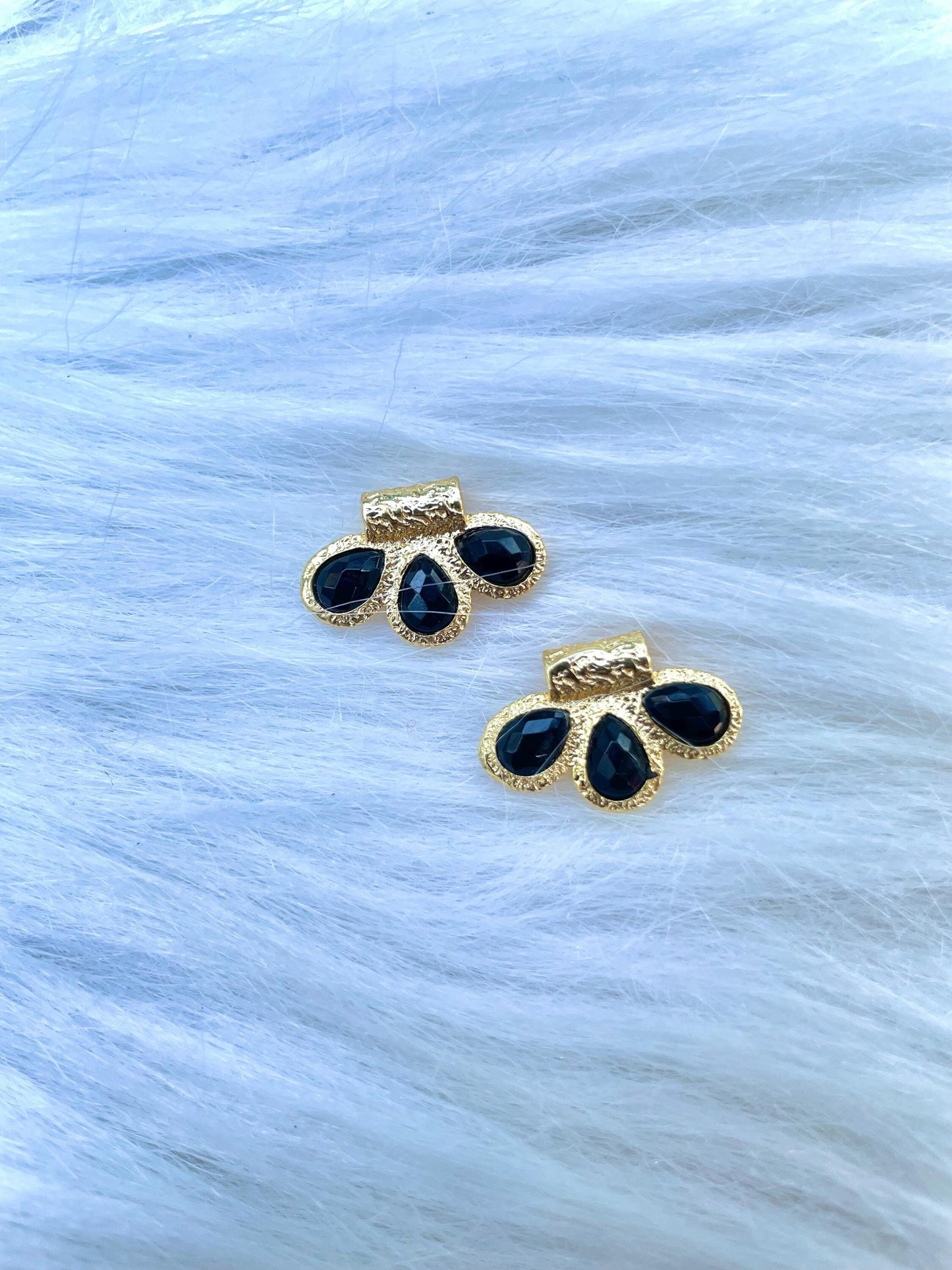 Black Onyx Connector Charms/Gold Plated Pendant/Handmade Jewelry/Three stone Pendant/Women Jewelry/Brass Connector Jewelry/Bday Gift