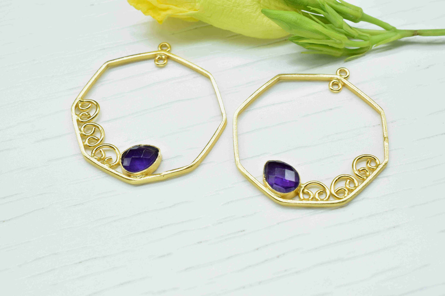 Amethyst Gemstone 6x8mm Teardrop Shape Pendant,Finding 32mm Hexagon Shape Jewelry,Amethyst Pendant Jewelry,Amethyst Faceted Component, Gift