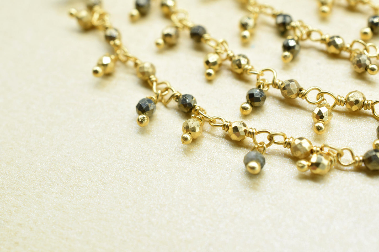 Pyrite Cluster Rosary Chain,Gemstone Chain,Wire Wrap Dangling Faceted Chain,Pyrite Beads Rosary Chains,Handmade Rosary Jewelry,Station Link,