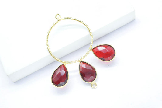 Garnet Charms Pendant/Gold Plated Jewellery/Connector Jewellery/Gemstone Jewellery/Brass Connector Jewellery/Double Bail Pendant/B'Day Gift