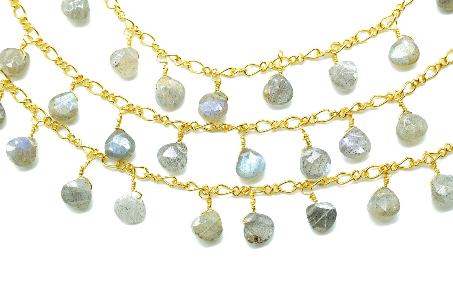 Labradorite 6mm Heart Shape briolette Chain,Labradorite Heart Shape Rosary Chain,Sold By Foot,labradorite briolette beaded chain,labradorite