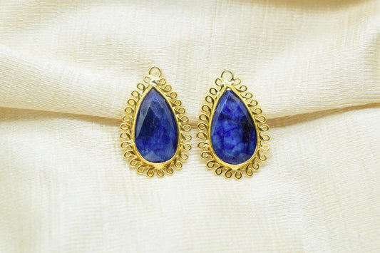 Blue Sapphire 12x20mm Teardrop Bezel Charms,Gemstone Brass Component,Wholesale Jewelry,Single Bail Pendant,Handmade Jewellery Connectors,