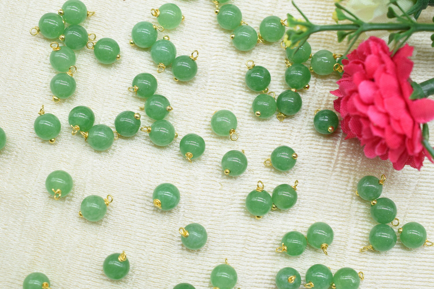 Green Jade 6mm Round Smooth Beads/Earring Component/Green Jade Single wire wrapped Beads/Round Beads Connector/Gemstone Beads/Gift