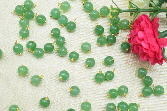 Green Jade 6mm Round Smooth Beads/Earring Component/Green Jade Single wire wrapped Beads/Round Beads Connector/Gemstone Beads/Gift