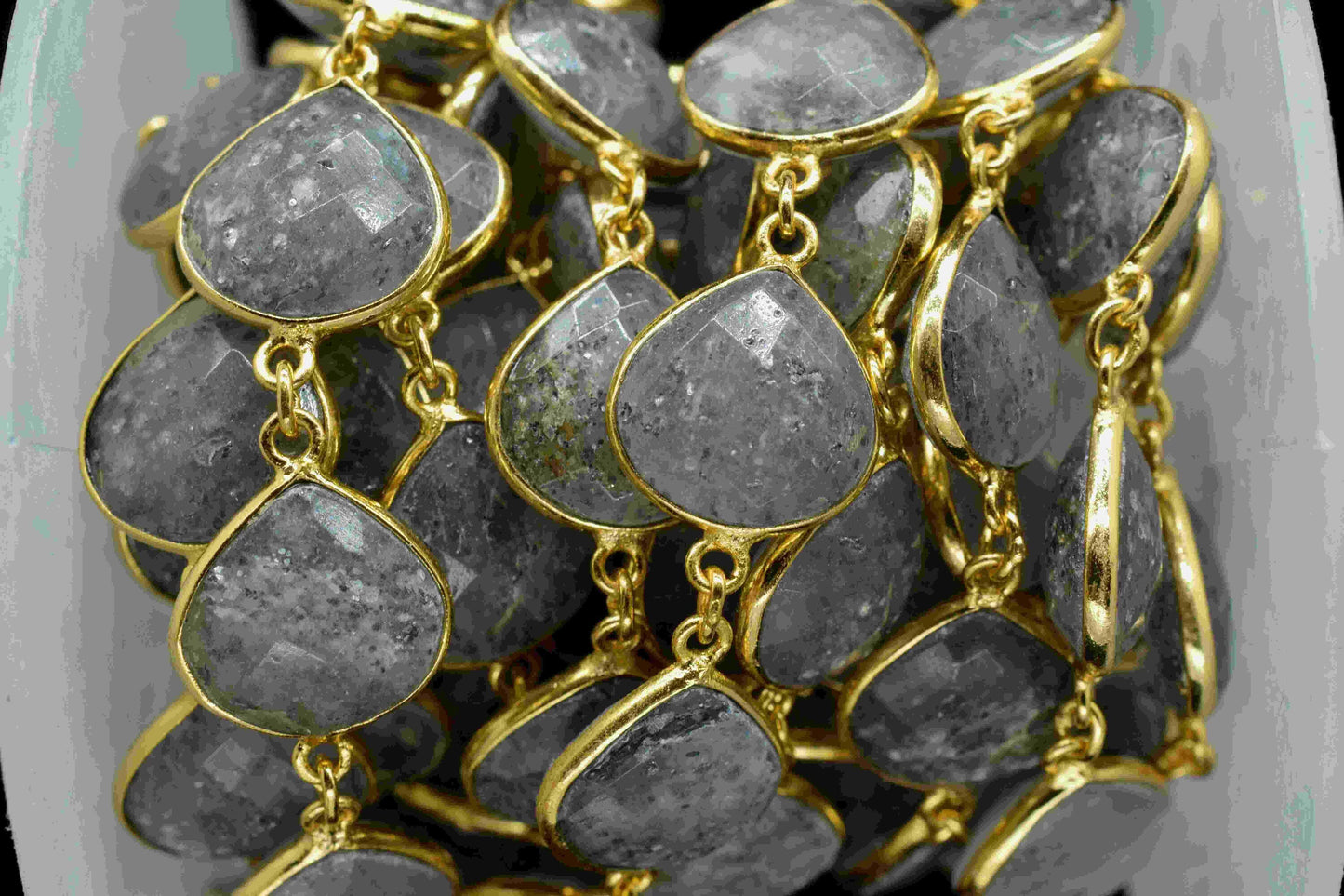 Black Sunstone Heart Shape Connector Chain, 12mm Heart Shape Sunstone Bezel Connector Chain, Black Sunstone Faceted Gemstone, Gemstone Chain