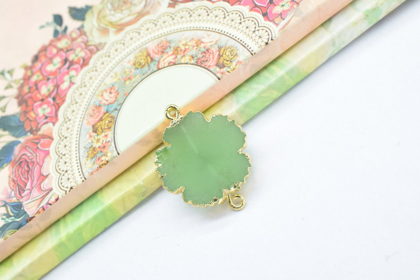 Prehnite Clover Shape Pendants,Handmade bracelet charm Pendants,Necklace Connectors,Gemstone Electroplated Charm,Double Bail Connectors,Gift