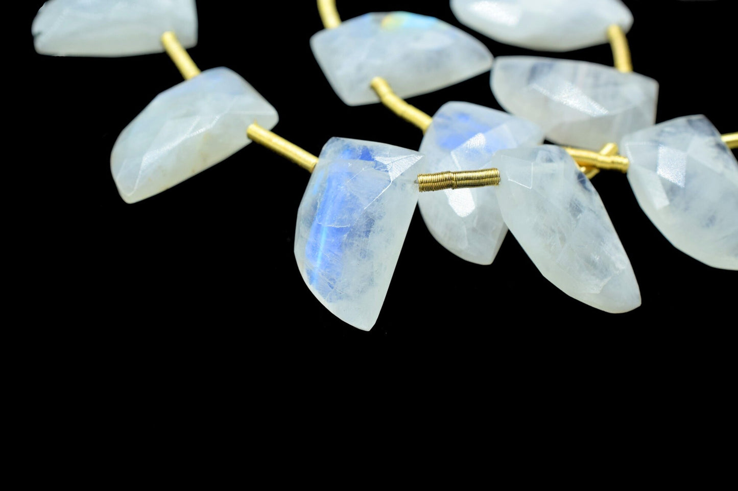 Rainbow Moonstone 10x16mm Faceted Briolettes,Handmade Side Drilled Gemstone,Shark Tooth Shape Faceted Beads,Rainbow Beads For Jewelry Gift