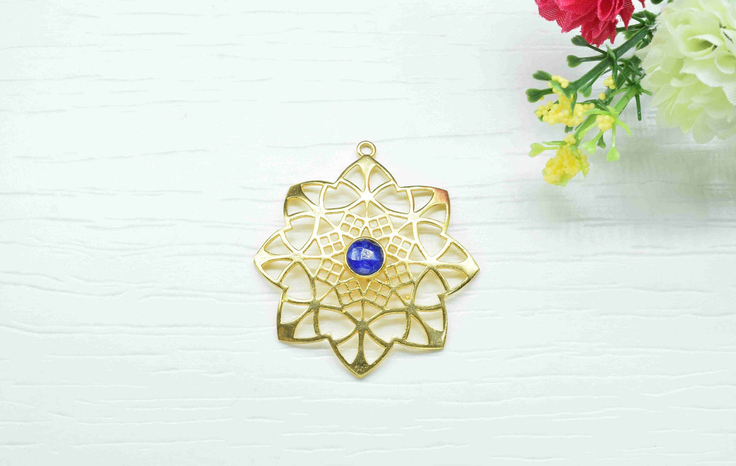 Sapphire Gemstone Component, Single Bail Charm , Sapphire Connector Pendant , Gold Plated Connectors , Pendant Jewelry , Earring Component