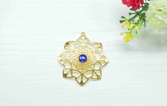 Sapphire Gemstone Component, Single Bail Charm , Sapphire Connector Pendant , Gold Plated Connectors , Pendant Jewelry , Earring Component