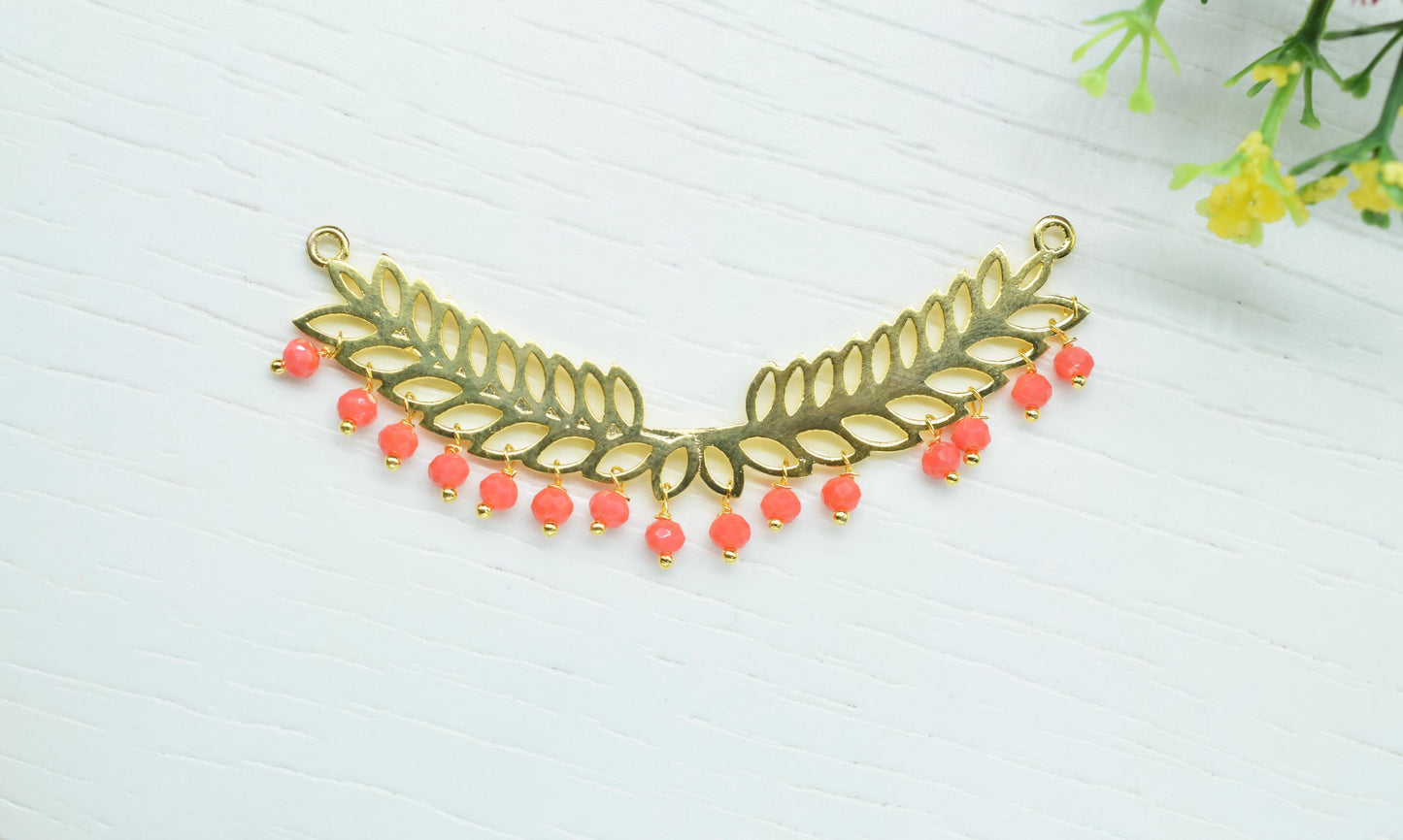 Red Coral Quartz Beads Dangle Charms,Wedding Hair Vine Connectors,Gemstone Leaf Pendant Necklace,Component Leaf Charms,Handmade jewelry,Gift