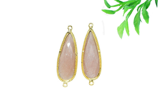 Peach Moonstone Faceted 10x30mm Teardrop Charms,Peach Moonstone Pendant Jewelry,Peach Moonstone Double Bail Bezel,Brass Gold Plated bezel