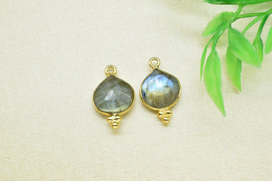 Labradorite Gemstone Heart Shape 10mm Pendant,Labradorite Checker Cut bezel Pendant Jewelry,Labradorite Faceted Bezel Link Connector,Gift