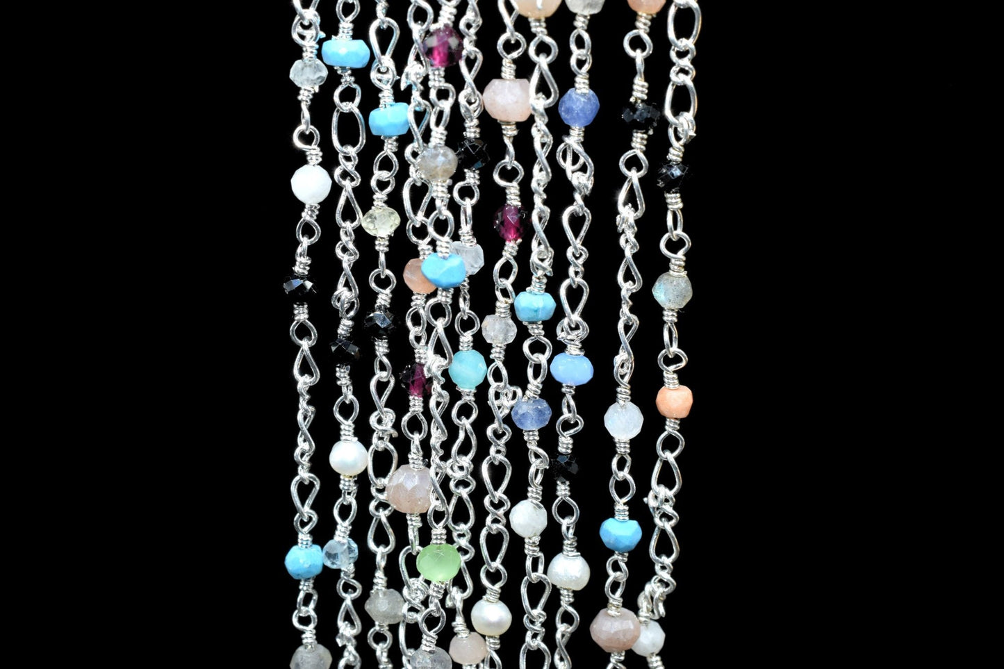 Multi Color Gemstone Rosary,Multi Gemstone Beaded Chain,Jewelry Making Chains,Faceted Beads Wire Wrapped Chain,Semi-Precious Beaded Chain,