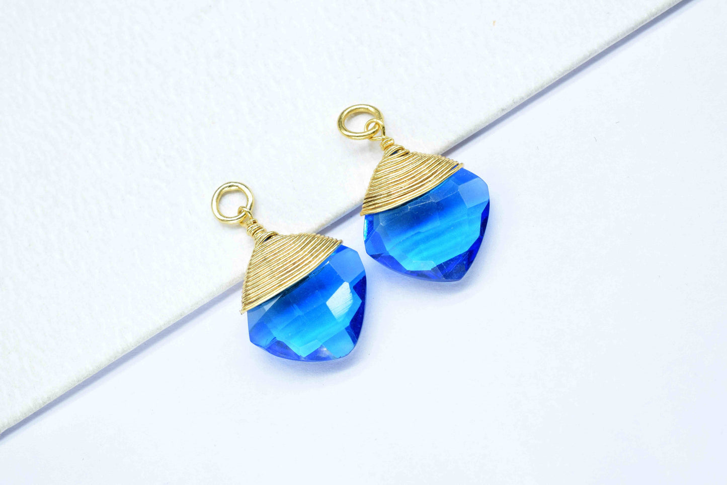 Blue Topaz Square Faceted Connector, Blue Gemstone Wire Wrapped Pendant, Loop Connector, Pendant Jewelry,Wire Wrapped Necklace,Topaz jewelry