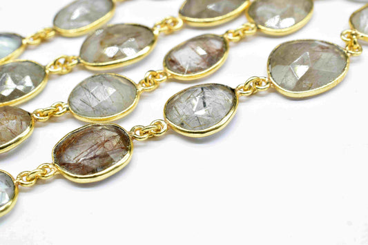 Golden Rutile Connector link Chain, Gold Rutile Bezel Chain, Rutile free Shape Connector Chain, Gold Rutile station handmade link Connectors