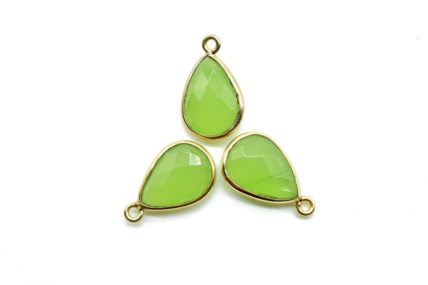 Prehnite 10x14mm Teardrop Bezel charm,Elegant Prehnite Gemstone Components Pear Shape Connectors,Single Bail Over Brass Gold Edge Jewelry