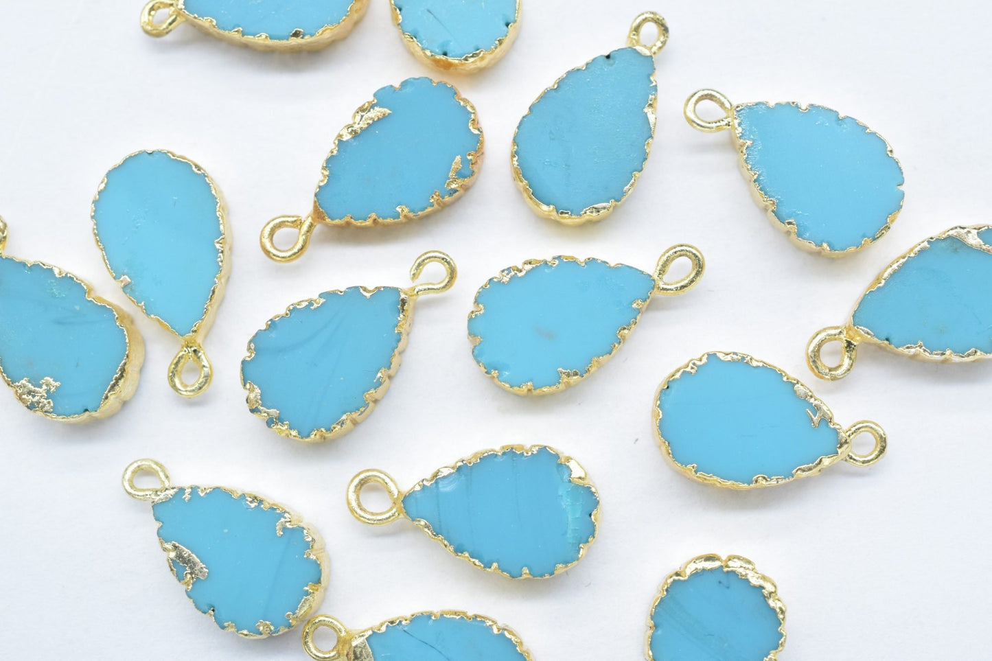 Turquoise Teardrop Pendant Charms,Handmade Cabechon Pendant,Necklace Connector,Charms Jewelry,Gemstone Electroplated,Single Bail Connector