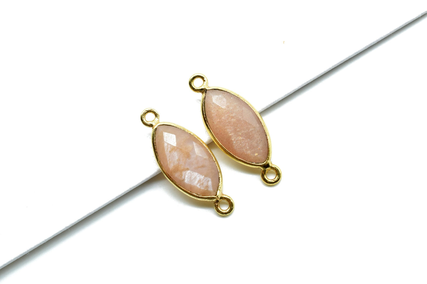 Peach Moonstone 8x16mm marquise shape double bail Connector,Bezel links Connector,jewelry making Connector,Double bail Connector,Moonstone