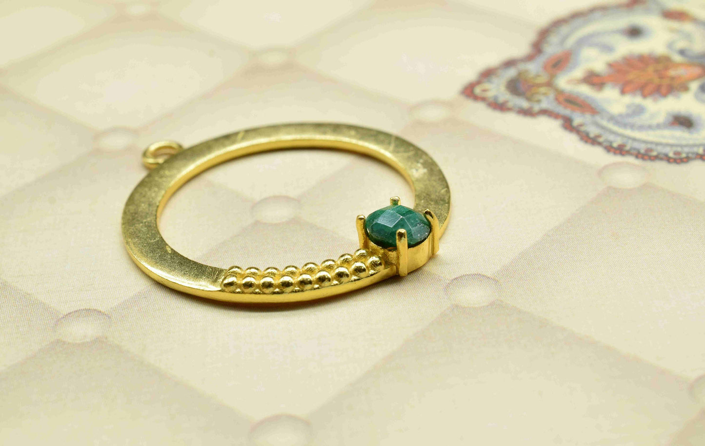 Emerald  Component , Single Bail Charm , Emerald Connector Pendant , Gold Plated Connectors , Earring Component , B'day Gift