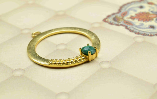 Emerald  Component , Single Bail Charm , Emerald Connector Pendant , Gold Plated Connectors , Earring Component , B'day Gift