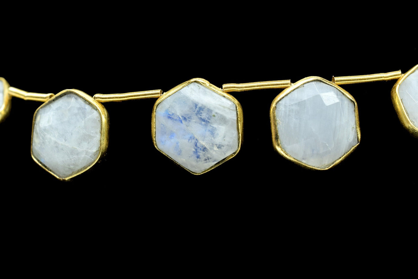 Rainbow Moonstone 10mm Faceted Hexagon Shape Single Bail Connector strand,Moonstone Brass connectors,Moonstone Hexagon Pendant,