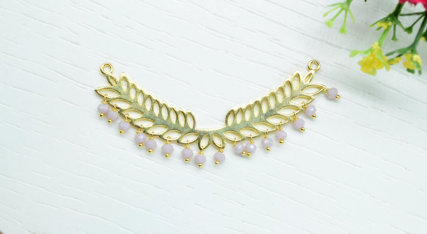 Pink Opal Beads Dangle Charms,Wedding Hair Vine Connectors,Gemstone Leaf Pendant Necklace,Component Leaf Charms,Handmade jewelry,Gift