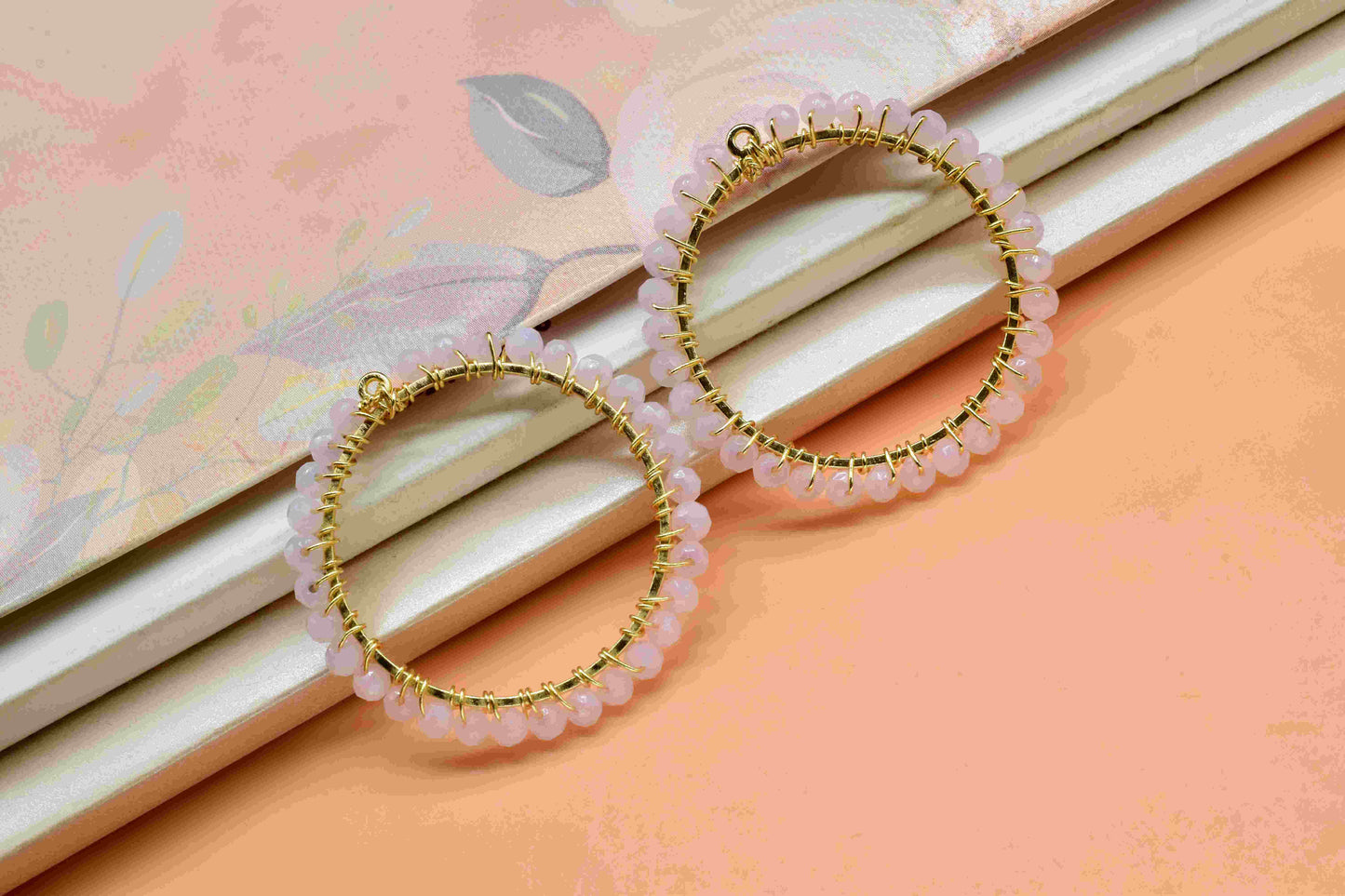 Pink Chalcedony Wire Wrapped Dangle Connector, Beaded Hoops Earring, Circle Pendant Component, Handmade Earring, Finding Pink Quartz Jewelry