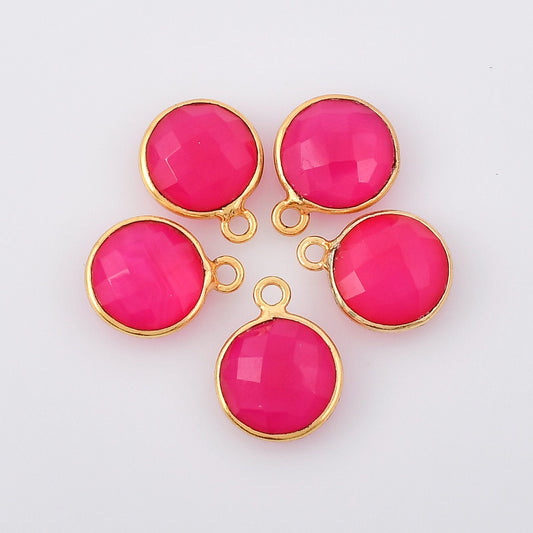 Pink chalcedony 10mm Round Bezel single connector,Chalcedony Gold Plated bezel,chalcedony Bezel,Gold Vermeil Bezel,jewelry Gold-Filled bezel
