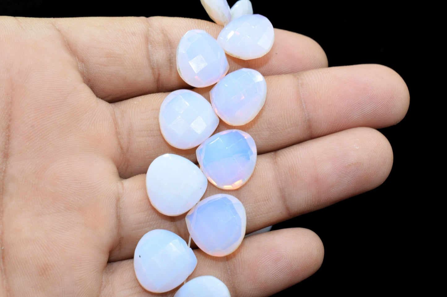 White Opal 14mm Heart shape Briolettes,White Opal briolettes for making jewelry,White Opal Briolettes,White Opal Heart briolettes strand,