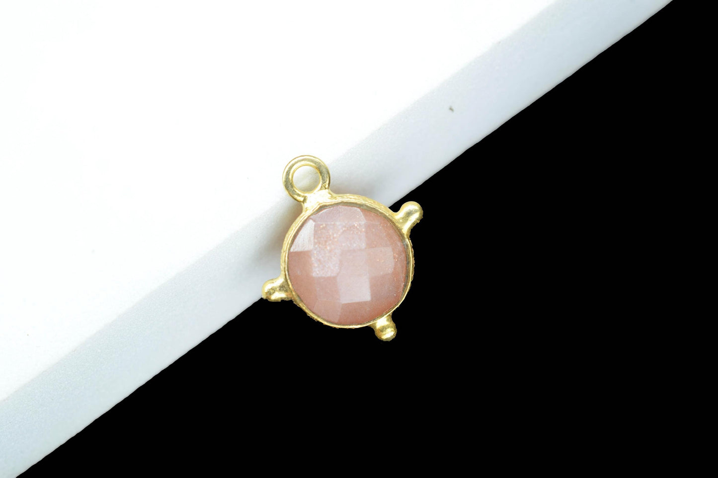 Peach Moonstone Pendant/Gemstone Component/Round Shape Charm/Single Bail Charms/Wholesale Supply/Gold Plated Jewellery/Moonstone Chamrs